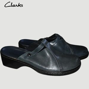 CLARK Leather Slip-on Mules blue grey backless women’s clog, 9M